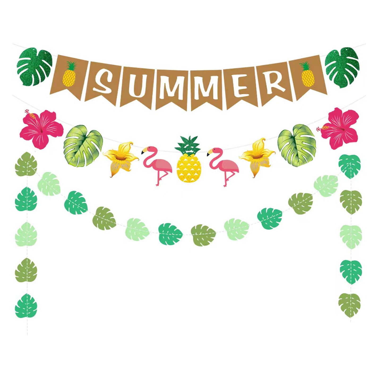 LAQWYNKB Decoration Party, Hawaiian Decoration, 3 Hawaii Party Banner Decorations - Flamingo Pineapple Tropical Party Supplies Favours