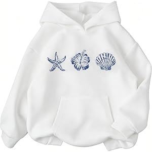 Fvnbvrst Cute Hoodies for Teen Girls Seashell Sweatshirts Tween Pullover