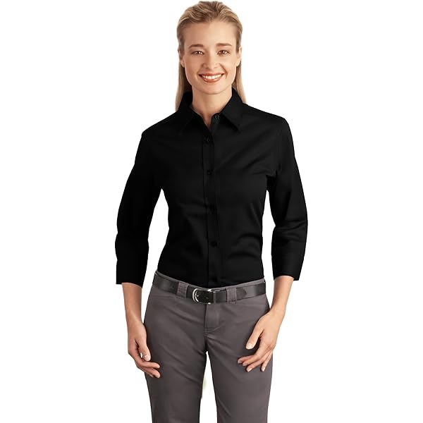 Port Authority Women's Dimension Knit Long-Sleeve Button-Down Dress Shirt  Black at Amazon Women's Clothing store