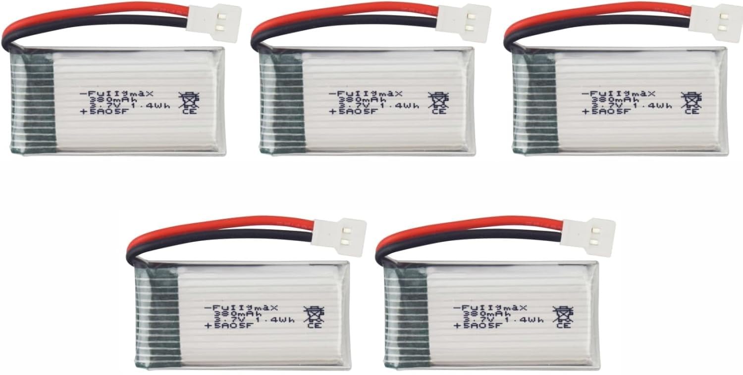 YUNIQUE GREEN-CLEAN-POWER - Set of 5 Rechargeable Lipo Batteries 3.7V 380mAh | Compatible with Hubsan X4 H107c H107d H107L | Long Life and High Performance, Silver | 38X20X7.5 mm - 10 gr