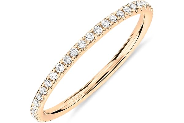 PAVOI 14K Gold Plated Eternity Ring for Women - Silver Sterling Stackable Cubic Zirconia Wedding Bands for Women