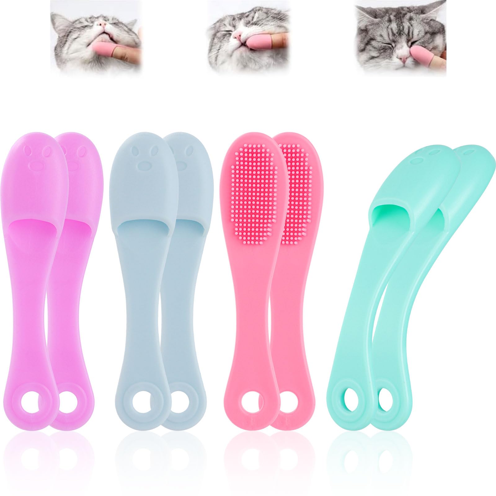 8PCS Silicone Cat Chin Brush, Silicone Scrubber for Cat Chin Cleaner, Soft Pet Finger Toothbrush Dental Care for Cats Dog Puppies
