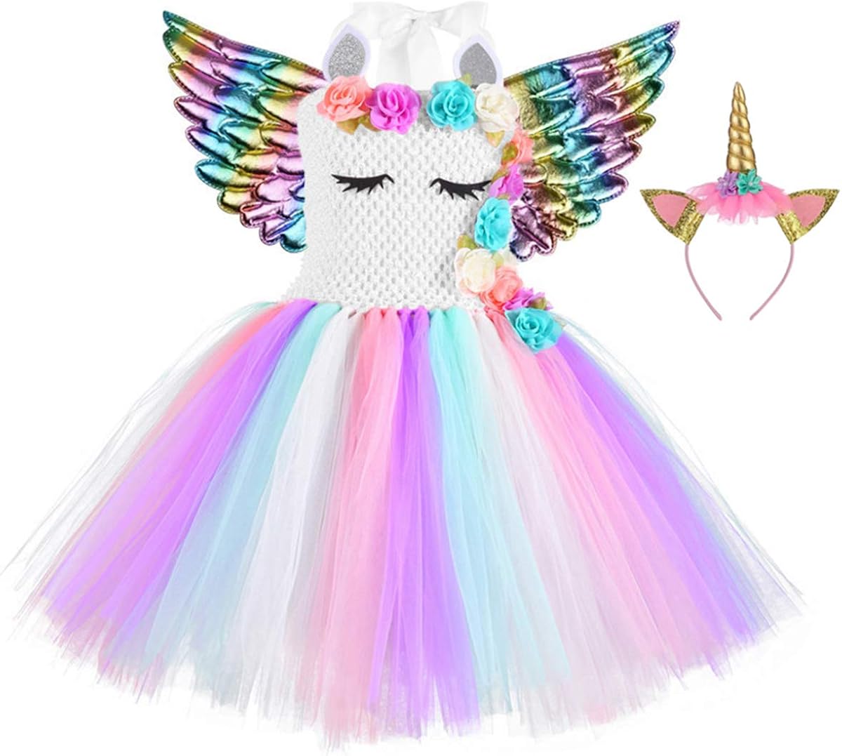 21 Speed Rainbow Tutu Dress with Headband and Wings for