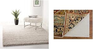 Safavieh California Premium Shag Collection SG151-1313 Area Rug, 8' x 10', Beige & Padding Collection PAD121 White Area Rug, 8 feet by 10 feet (8' x 10')
