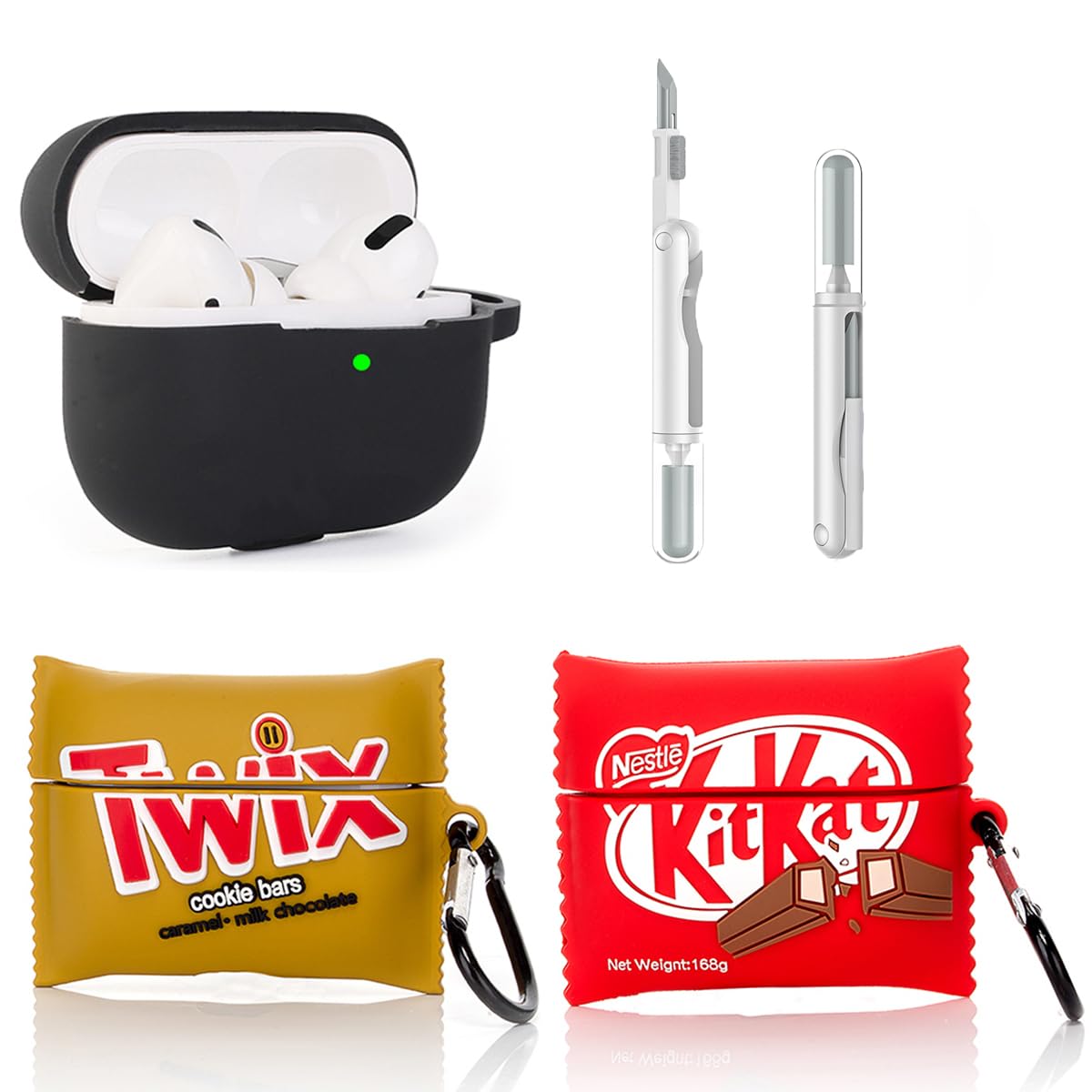 Photo 1 of (3Pack) Case for AirPods Pro 2nd/1st Generation with Cleaning kit, XMBYGY Cute Skin Design Silicone Cartoon Charging Case Protective Covers with Keychain for AirPods Pro 2/Pro Earbuds (B+T+K)