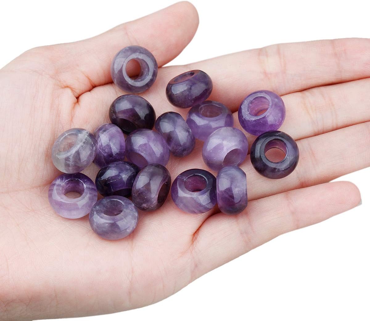 KYEYGWO Amethyst Large Hole Polished Stone Loose Beads for Jewelry Making Rondelle Gemstone Beads for European Charm Bracelet Pack of 20 - Image 3