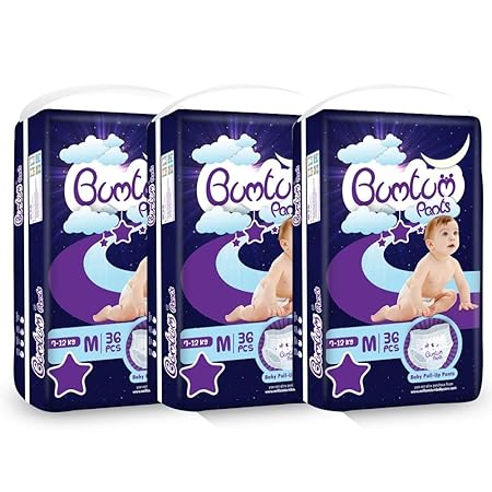 Bumtum Baby Pull-UP Medium Size Diaper Pants for Baby Weight 7-12 kg (36X3 = 108 Piece, 3 Packs)