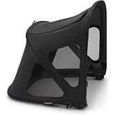 Bugaboo Breezy Sun Canopy for Kangaroo and Fox Strollers - Midnight Black | Ventilation panels, UPF 50+ fabric, water-repellent, built-in mosquito net