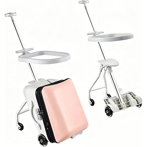Kids Ride On Luggage with Seat, 20 inch Carry On Suitcase, 2-in-1 Children's Luggage with Spinner Wheels Detachable Seat and
