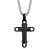 Holizaly Men's Cross Necklace 316L Stainless Steel Pendant White/Gold/Black/Blue Rolo Chain-Gift Box Included