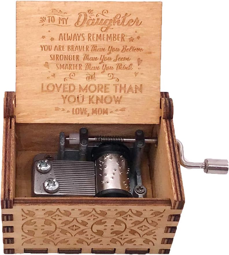 Youtang You are My Sunshine Music box 18 Note Hand Crank Engraved Wood Musical Box Antique Vintage Personalizable Gift for Christmas Birthday (From Mom to Daughter)… - Image 4