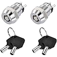 uxcell 12mm 2 Positions Key Locking Push Button Switch with 2 Keys NO-OFF Silver Tone 2pcs