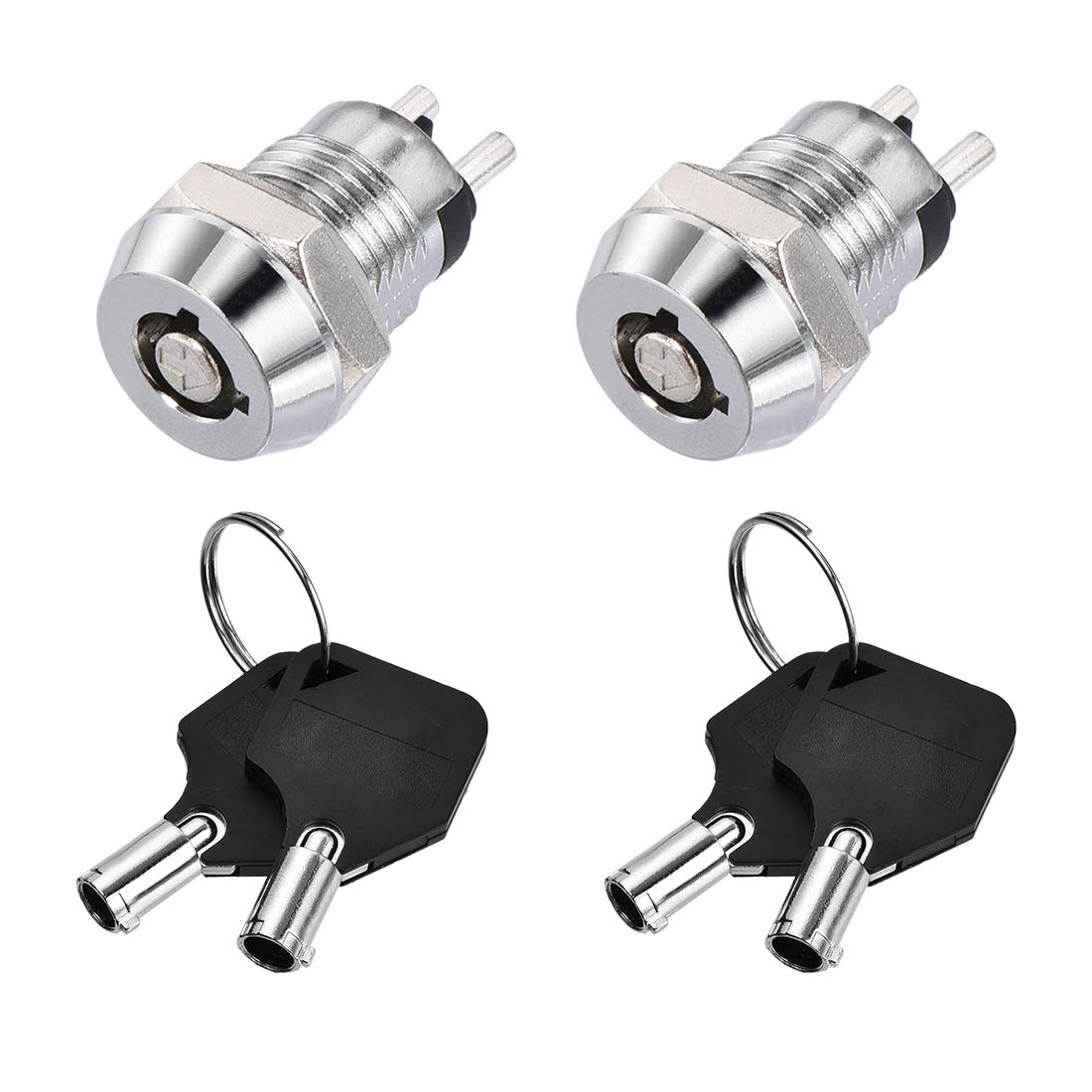 Sourcingmap 12mm 2 Positions Key Locking Push Button Switch with 2 Keys NO-Off Silver Tone 2pcs