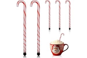 FoldTier 6 Pcs Christmas Glass Drink Stirrers 7 Inch Xmas Stir Sticks Reusable 3D Coffee and Cocktail Stirrers Hot Cocoa Bar Supplies for Holiday Party Favors (Candy Cane)