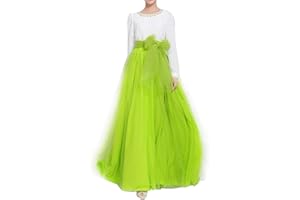 YULUOSHA Women Wedding Long Maxi Puffy Tulle Skirt Floor Length A Line with Bowknot Belt High Waisted for Wedding Party Evening