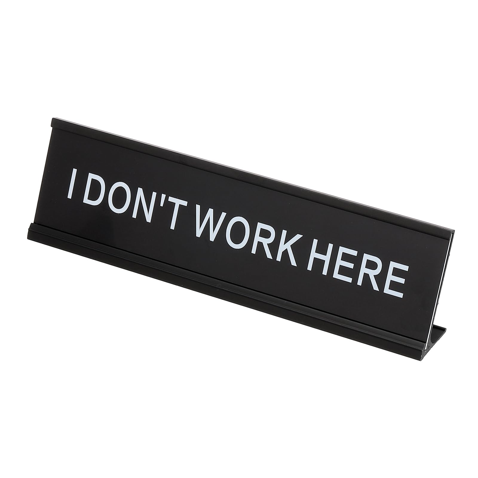 PATIKIL Funny Nameplate, 8"x2" Novelty Desk Sign Plaque Aluminum Desk Name Plate with Base for Office, Black White (I Don'T Work Here)