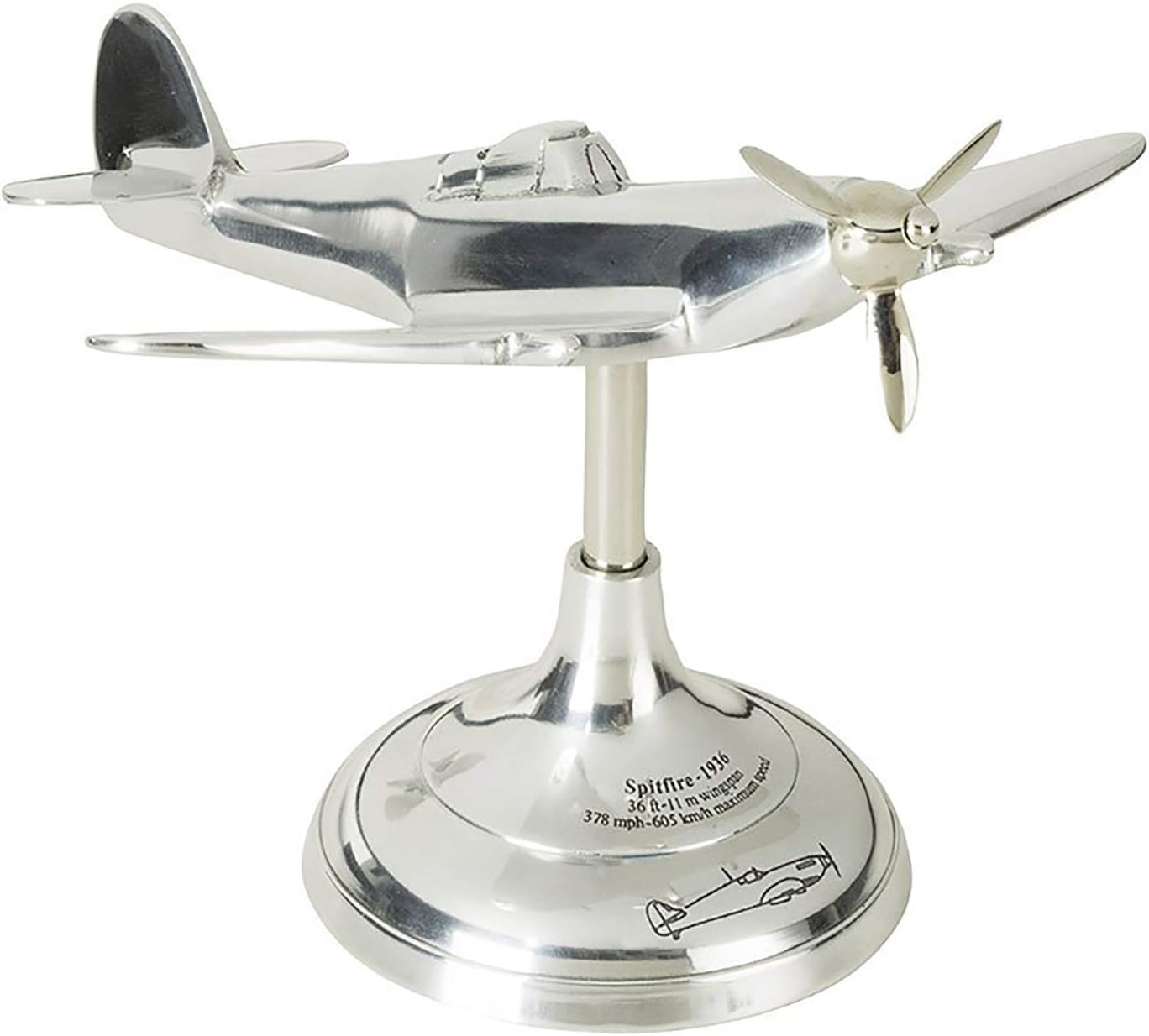 Authentic Models, Spitfire Travel Plane, Aircraft Desktop Home Decor - Highly Polished Silver