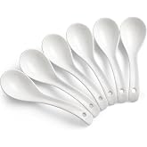 vancasso Ceramic Soup Spoons Set of 6, 6.5 Inch Large Asian Ramen Spoons | Perfect for Pho Miso Wonton Dumpling Cereal, Dishwasher Safe, Chinese Japanese Spoons with Deep Hook Design, White