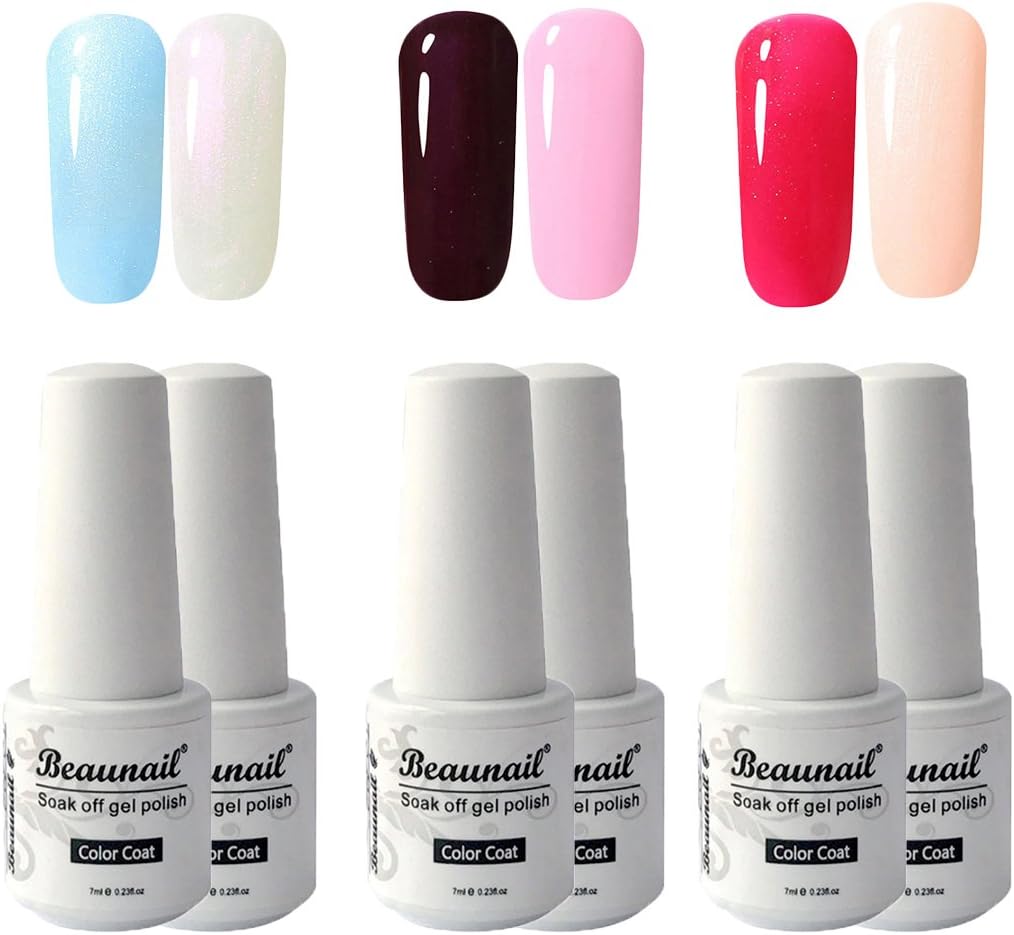 Beaunail Gel UV Nail Gel Polish Nude Nail Varnish Kits 6 Colours 7ML/Bottle Lasting Two Weeks Time Total 100 Colors Nude Gel Colour Nail Polish Can Be Used For Wedding and Party Show Your Beautiful Nails (A1)