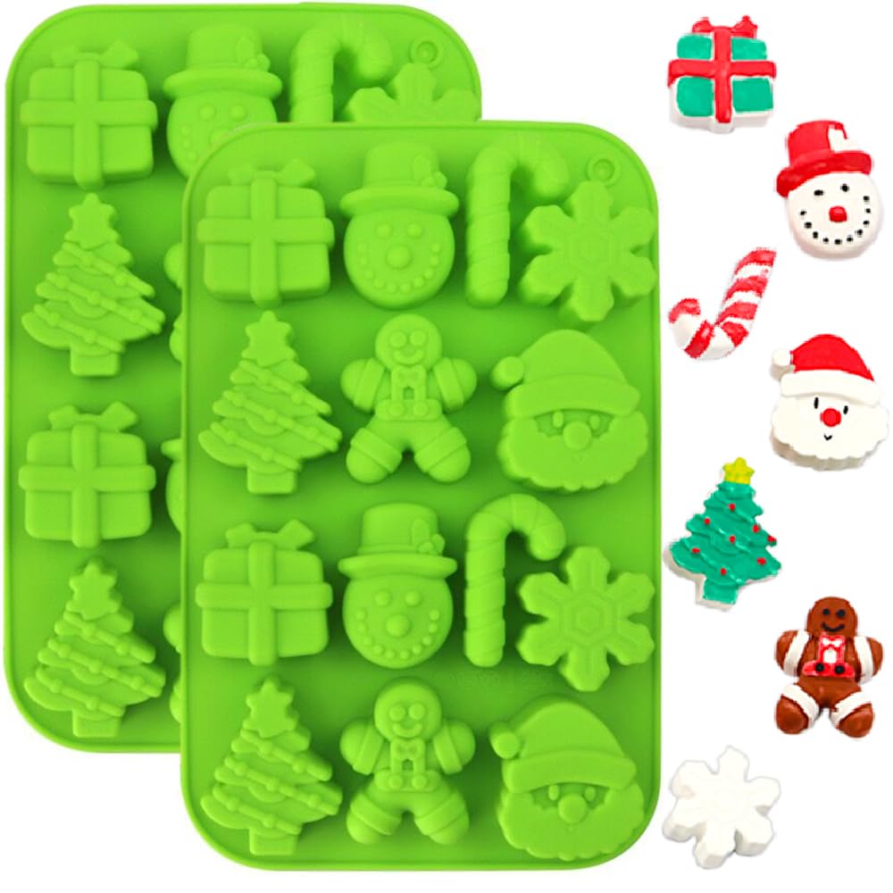 Silicone Mould, 2PCS Christmas Tree Snowman Santa Snow Shapes Cake Moulds Soap Candy Chocolate Muffin Jelly Trays Baking Molds for Xmas New Year Cake Decoration