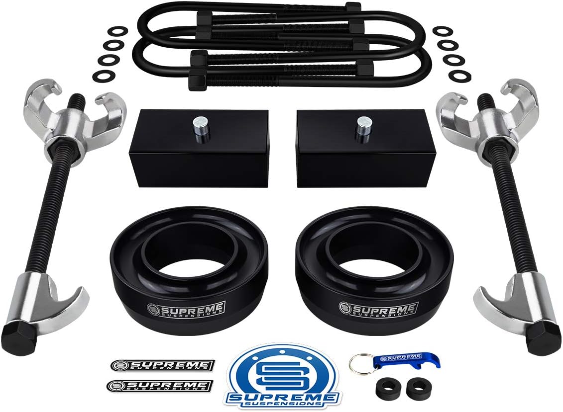 Supreme Suspensions - Full Lift Kit for 2003-2013 Dodge Ram 2500 & 3500 2WD / 4" Axle | 3" Front Lift Spring Spacers + 2" Rear Lift Blocks + Round Bend U-Bolts + Spring Compressor Tool