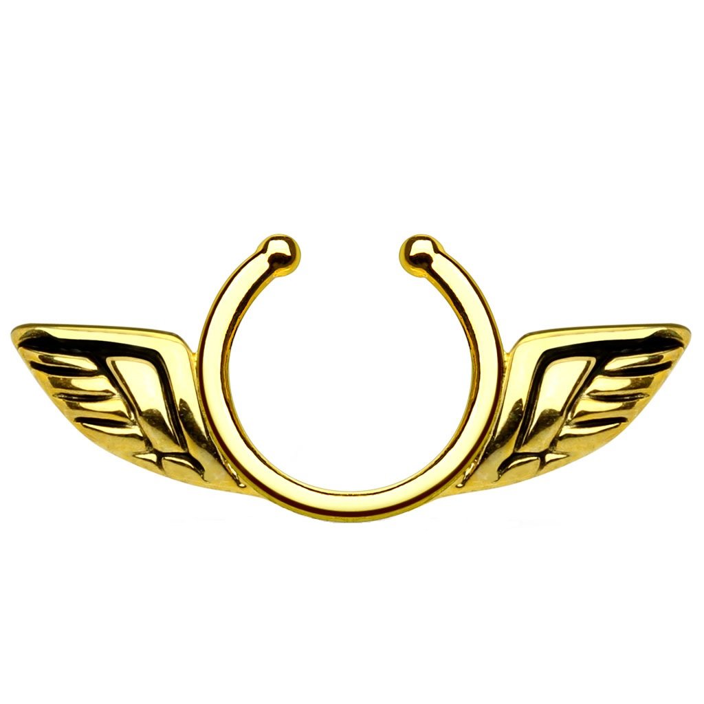 PiercedOff Gold Tone IP over 316L Surgical Steel Non-Piercing (Clip On) Nipple Shields with Angel Wings - Sold as a Pack of 2