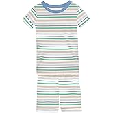 KicKee Print Short Sleeve Pajama Set with Shorts, Baby to Kid, Super Soft Viscose from Bamboo Fitted Pajamas