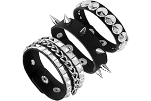Tosmifairy 3PCS Leather Bracelets Set Studded Wrap Wrist Cuffs Punk Rock Y2K Emo Wide Wristband Accessories for Teens Women Men