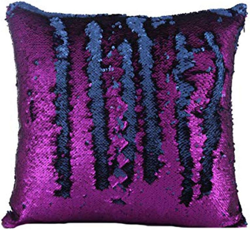 Fivebop Funny Two-Color Decorative Pillow Case Square Paillette Throw Mermaid Sequins Cushion Covers 16 X 16 for Home Decor Party/Sofa/Bed (Purple+Black)