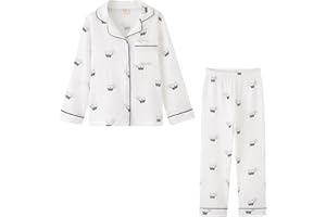 ACESTAR Toddler Kids Pajamas Set Classic Girls Boys Button-Down Pjs Set 100% Cotton Long Sleeve Sleepwear 2 Piece Lounge Set