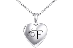 MUERDOU Butterfly Locket Necklace that Holds Pictures Initial Alphabet Letter Heart Shaped Photo Memory Locket Pendant Necklace