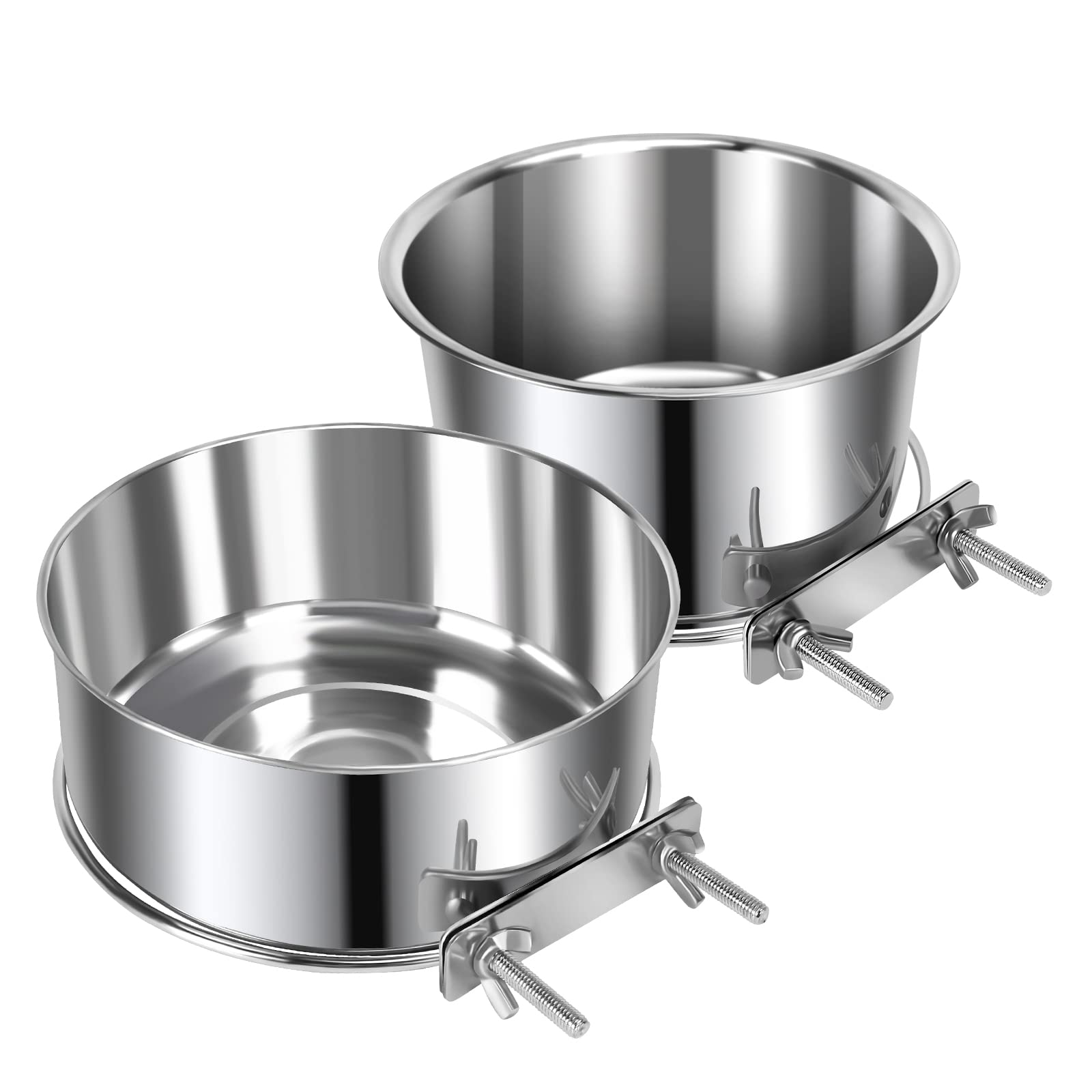 Photo 1 of 2 Pcs Medium Pet Dog Food Water Bowl for Cage Stainless Steel Non-Spill Kennel Hanging Cats Pets Bowls with Clamp Holder Crate Feeder Dish for Medium Dogs Pets (5.5x3.1'' & 6.3x2.6'')
