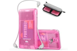 LIPSWEET Portable Power Bank, Slim 10000mAh Portable Charger, 20W USB C Fast Charging External Battery Pack with Built-in 3 Cables and AC Wall Plug,Compatible with iPhone, Tablet, Smartphone …