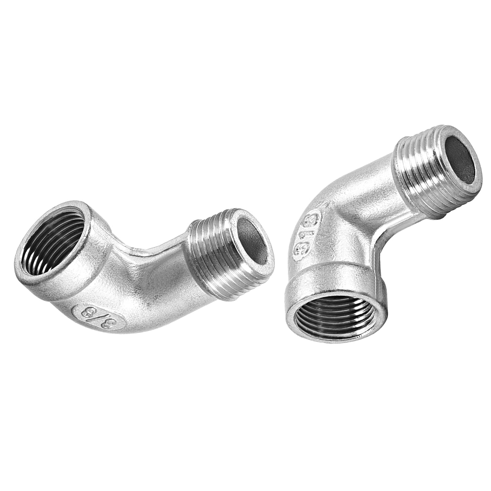DTGN 3/8BSPT x 3/8BSPT(Female x Male) 90 Degree Pipe Fitting - 2Pack - Good for Water Pipe System - 316 Stainless Steel Elbow Fittings - Silver Tone