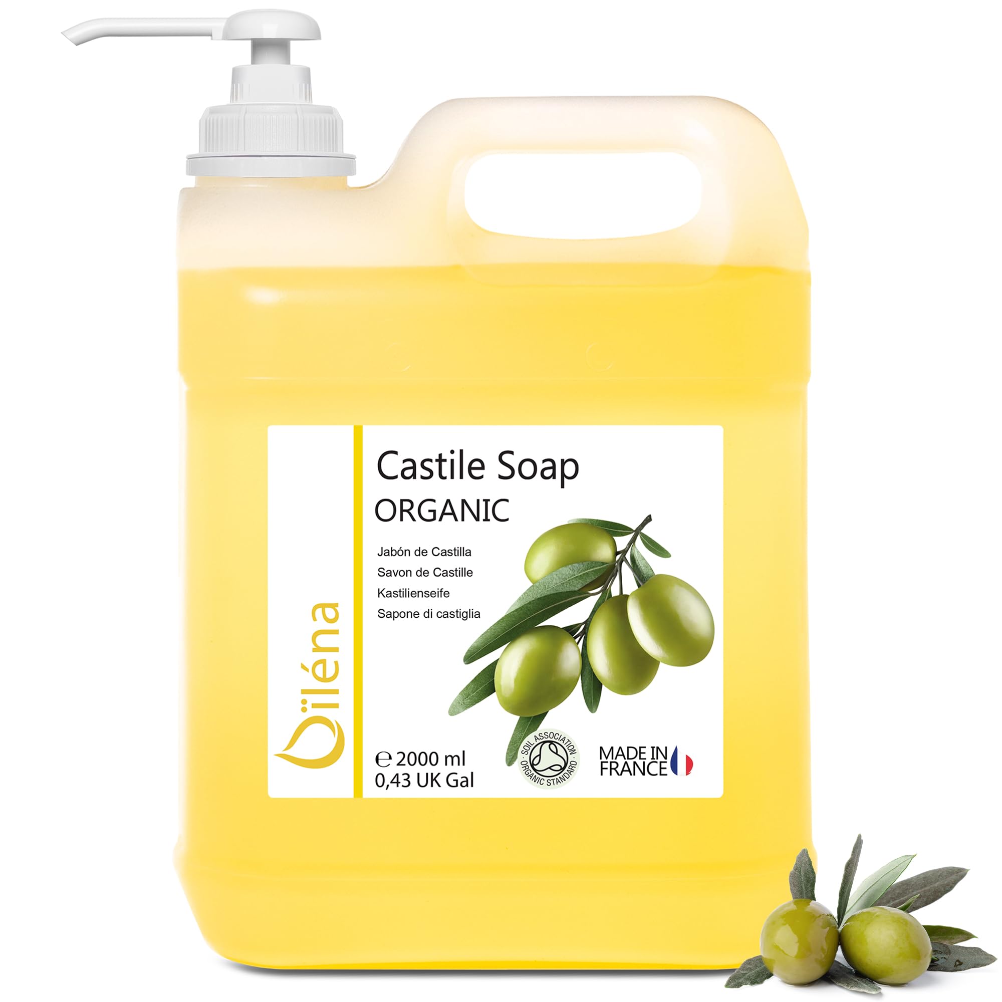 Organic Olive Oil Soap, Castile Liquid Soap, Facial Cleaning, Antibacterial Soap, Handwash Liquid Soap, Cleansing Gel, Hair Soap, Castile Soap for Plants, Foaming, Unscented, 2000 ml 70.39 fl oz