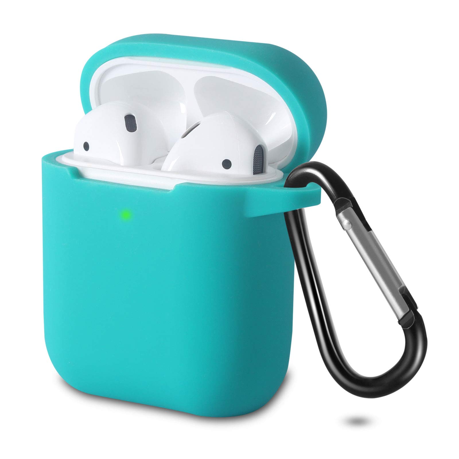 KOKOKA Case Cover Compatible with AirPods 2 & 1, Silicone Shockproof Case Cover for Airpods 2 &1 Front LED Visible Extra Protection with Carabiner, Sea Green