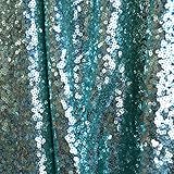 New! 1 Yard Full Embroider Shiny Sequin Pine Aqua Blue Fabric Material 