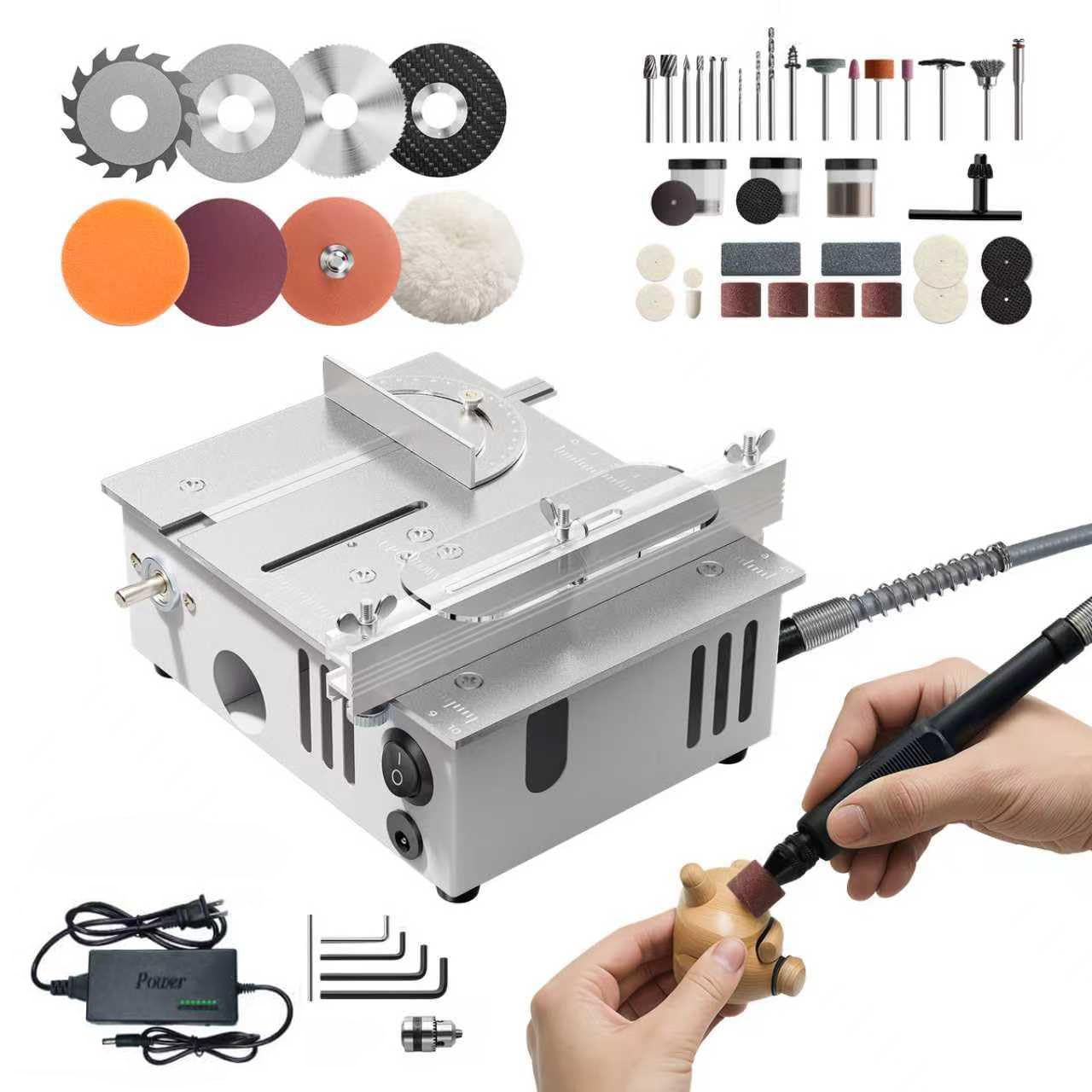 Photo 1 of MIMYTH Mini Table Saw for Crafts, Multifunctional Portable Table Saws Adjustable Cutting Angle,Speed,SawDepth; Small Table Saw for Cutting, Grinding, Sanding All-in-one; Tablesaw