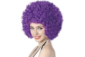 AICKER Short Kinky Curly Afro Wig for Women Men, 70s Synthetic Heat Resistant Wigs, Funny Party Cosplay Hair (Purple)