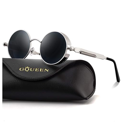 GQUEEN Retro Runde Steampunk Polarisierte Sonnenbrille MTS2