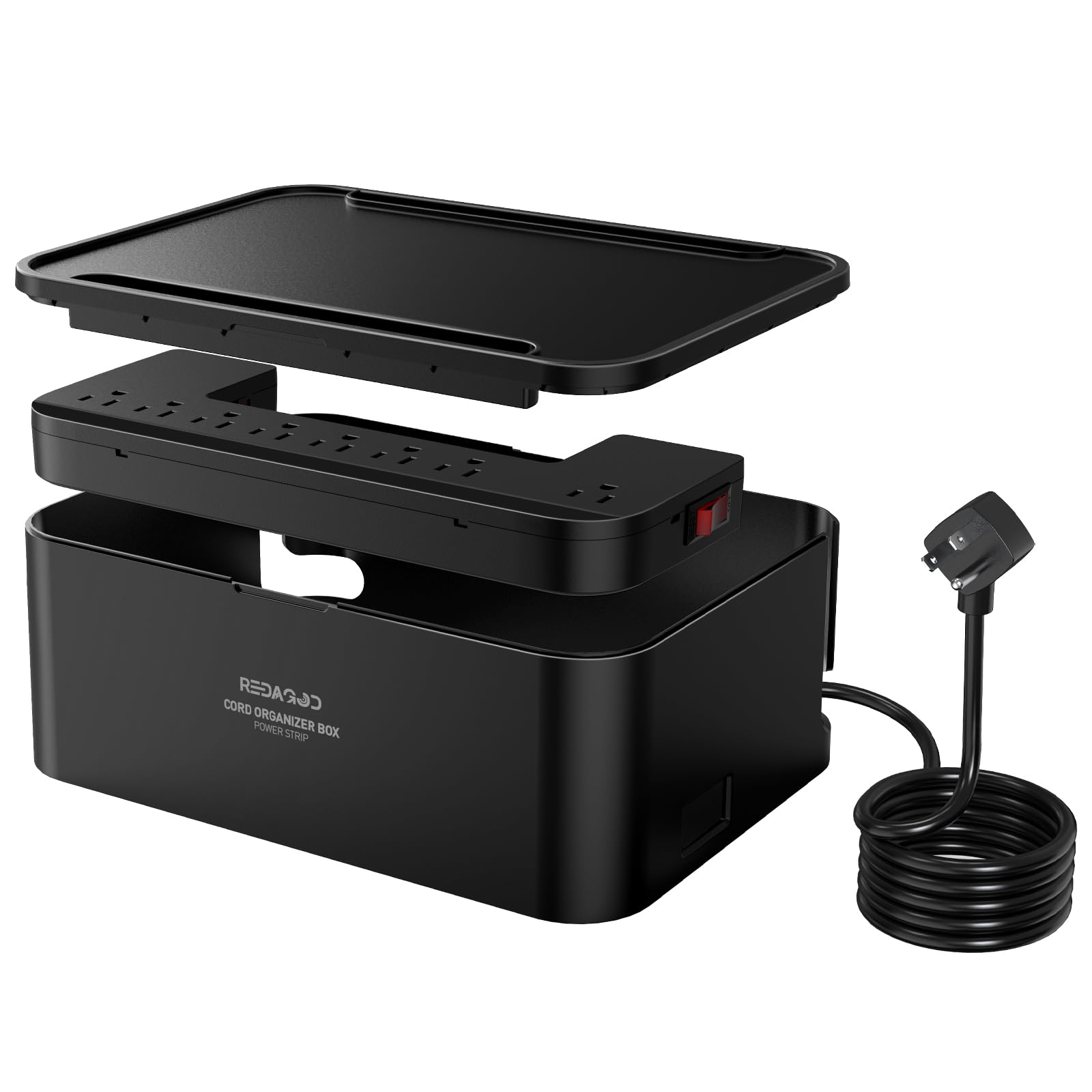 Photo 1 of Power Strips with Cable Management Box,Redagod Surge Protector with 8 Outlets 3 USB Ports with Switch Control,6.6 ft Plug Extension Cord,Power Cord Organizer Charging Station for Dorm, Office, Home