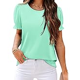 CRAZY GRID Women's Summer Tops Ruffle Short Sleeve 2026 Casual Knit Loose Fit T-Shirt