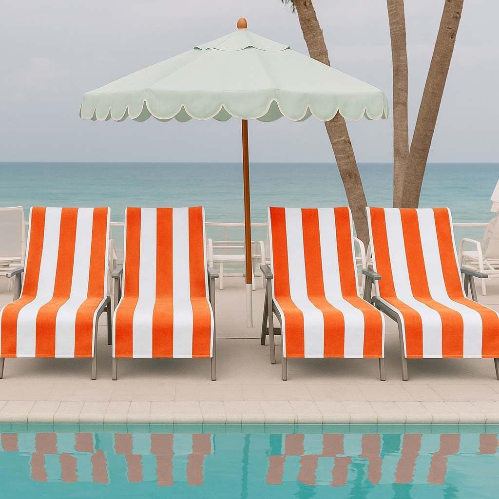 Superior Cabana Cotton Lounge Chair Cover, Outdoor Towel/Chaise Furniture Covers, Terry Cloth, Beach, Spa, Swim Accessories, Pool Chair Cover, Soft, Quick Drying, 32" x 102", Set of 4, Orange Image Superior Cabana Cotton Lounge Chair Cover, Outdoor Towel/Chaise Furniture Covers, Terry Cloth, Beach, Spa, Swim Accessories, Pool Chair Cover, Soft, Quick Drying, 32" x 102", Set of 4, Orange Image