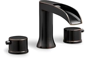 HEYMYTAP Oil Rubbed Bronze Bathtub Faucet Set 3 Hole, Brass High Flow Waterfall Roman Bath Tub Faucet 2 Handles with Pre-Installed Water Lines, No Leaks Cartridge for Farmhouse, Modern, Deck Mount
