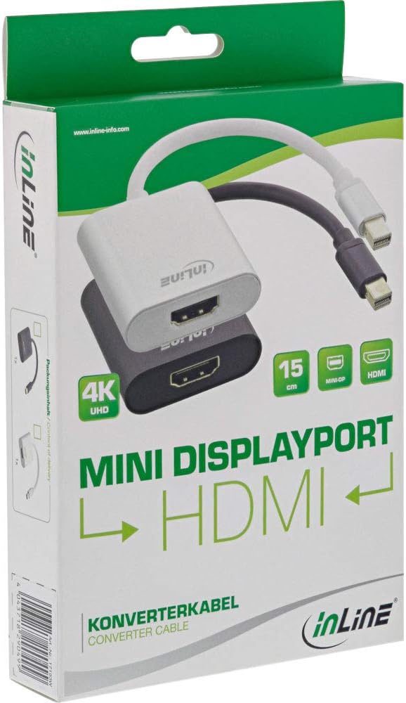 InLineMini DisplayPort HDMI Adapter Cable Aluminium with Audio, 4K/60Hz, Black, 0.15 m - Image 3