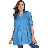 Woman Within Plus Size Rayon Pintucked Effortless Tunic Blouse