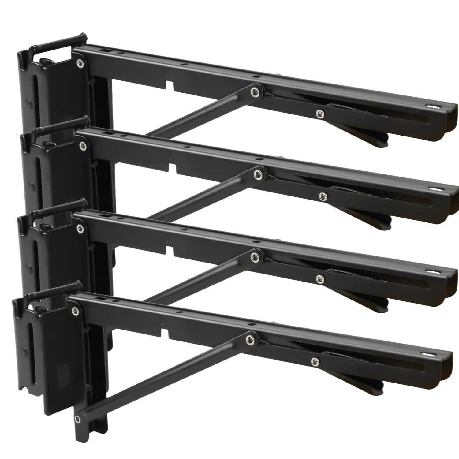 Photo 1 of 12 Inch Double Fittings E Track Shelf Bracket - Durable Hinged Collapsible Table Brackets - 4 Pack Black Powder Coating E-Track Accessories for etrack Workbench Shelves