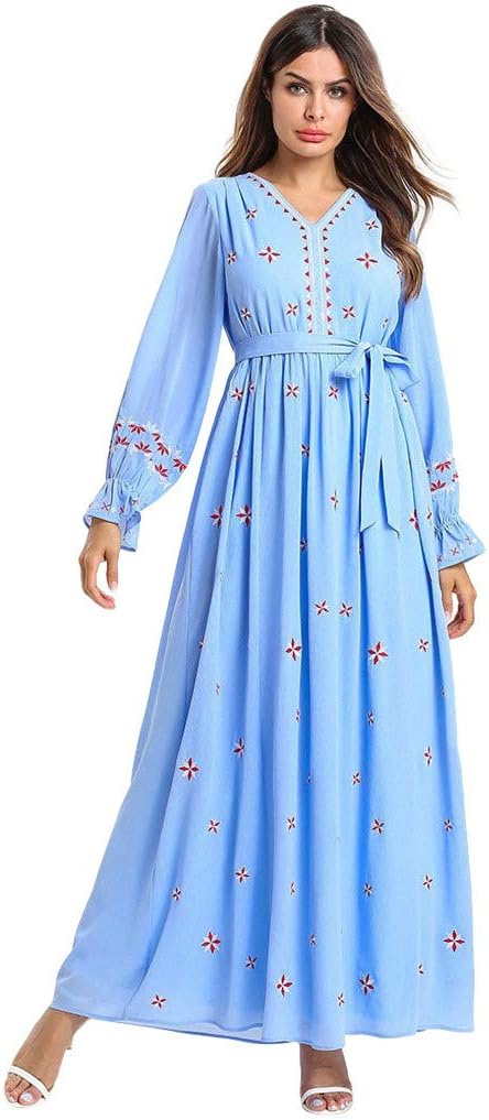 Women Maxi Long Abaya Gown Moroccan Kaftan Caftan - Long Sleeve Golden Print Prayer Dress Jilbab Islamic Muslim Turkish Arab Arabic Robes