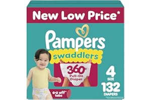 Pampers Diapers - Swaddlers 360° - Size 4, 132 Count, up to 100% Leakproof Comfy Dry Fit, Designed for Easy Changes, Pull On Baby Diaper (Packaging May Vary)