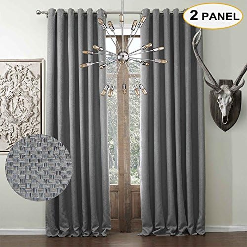 Artdix Waffle Woven Textured Curtains Solid Blackout Grommet Top Curtains Window Drapes For Bedroom Living Room Curtain Panels,50" W x 120" L (2 Panels) Grey